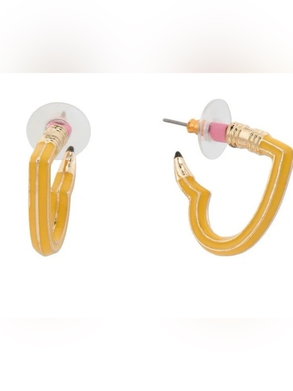 Betsey Johnson Yellow Pencil Heart Hoop Earrings with Pink Eraser - Picture 14 of 16